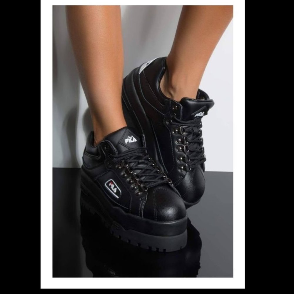 💀💜FILA Womens W 7 BLACK TRAILBLAZER WEDGE SHOES - Picture 5 of 14